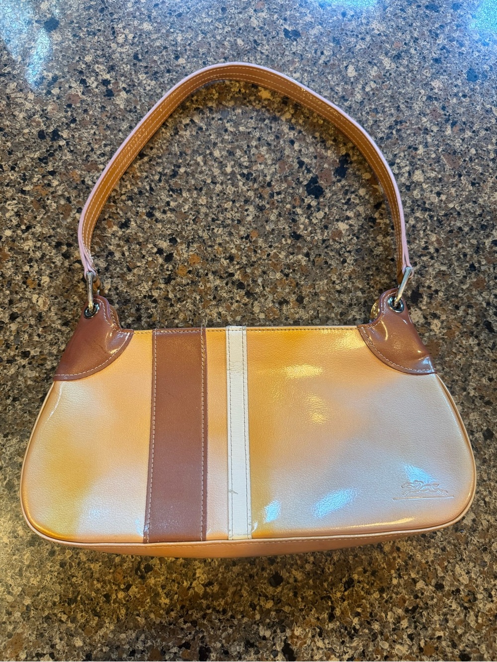 Vintage Longchamp French Gold and Brown Shoulder Bag